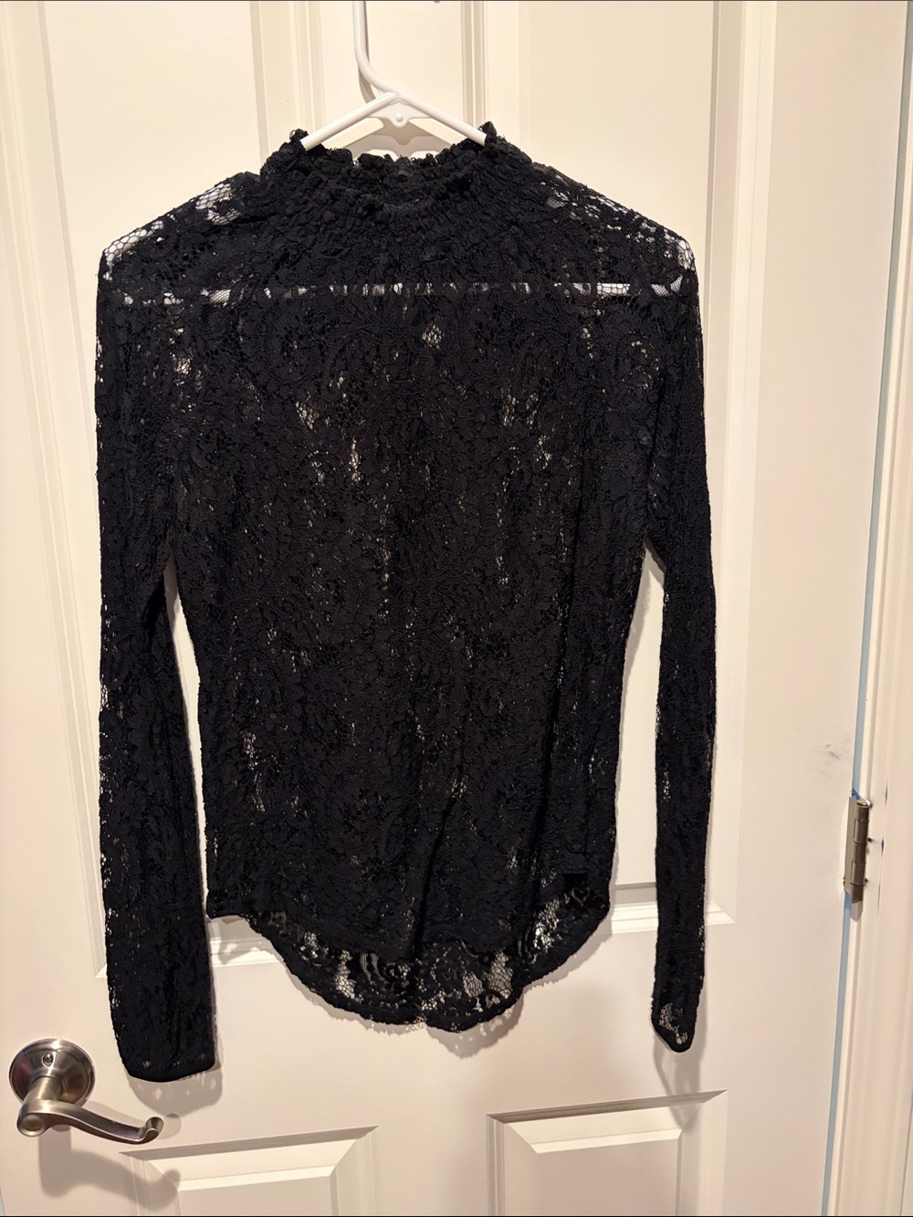 Bar III Black Sheer Lace Mock Neck Top